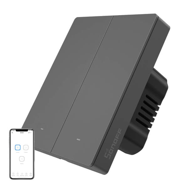 Smart WiFi veggbryter SONOFF M5-2C-80 (2-kanals, for ramme, grafitt)