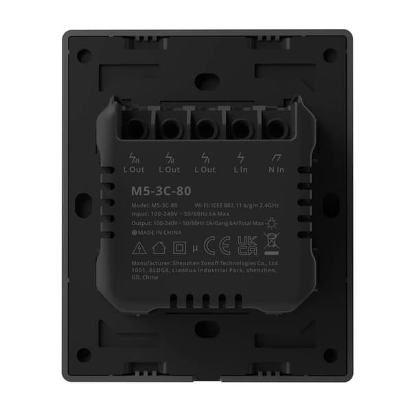 Smart WiFi veggbryter SONOFF M5-3C-80 (3-kanals, for ramme, grafitt)