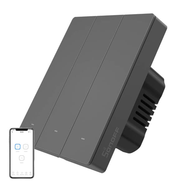 Smart WiFi veggbryter SONOFF M5-3C-80 (3-kanals, for ramme, grafitt)