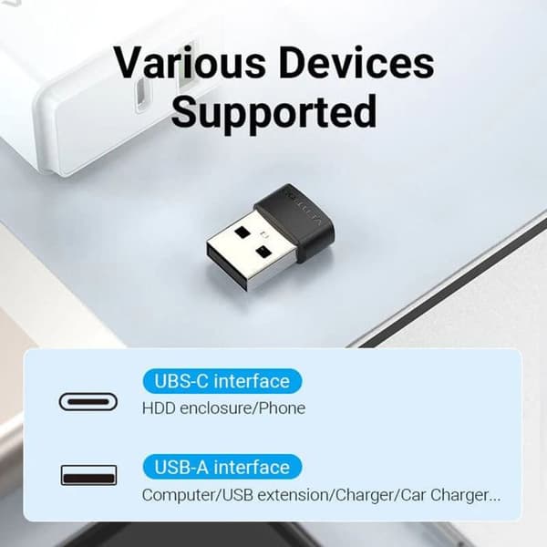 OTG-adapter, Type-C till USB 2.0, 480 Mbps, röstfunktion i spel - Vention (CDWB0) - Svart