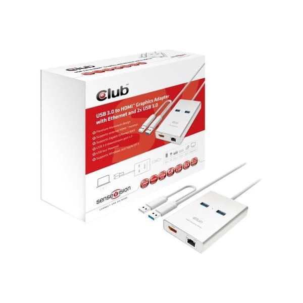 Club 3D SenseVision DisplayLink DL-165 SuperSpeed USB 3.0 - Gigabit Ethernet HDMI extern videoadapter