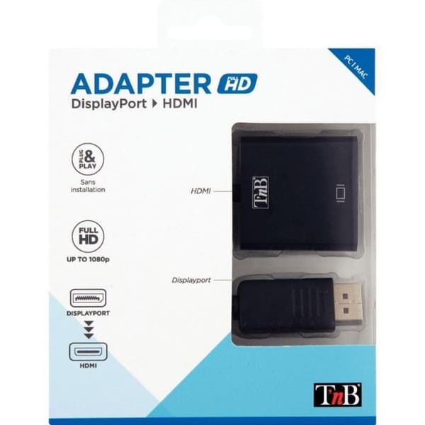 Display Port till HDMI-adapter - T'nB - Ultra kompakt - 1080p - Plug & Play - Svart
