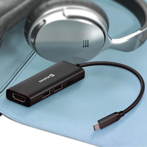 USB C-hub 4 i 1 till HDMI 4K USB C Laddning 100W och USB Swissten Svart