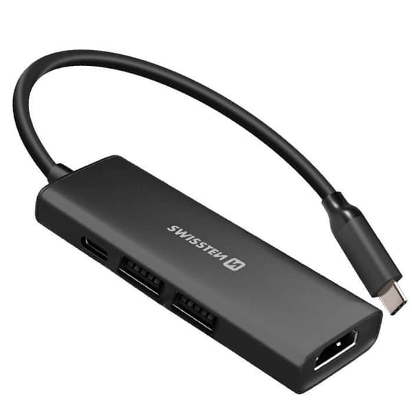 USB C-hub 4 i 1 till HDMI 4K USB C Laddning 100W och USB Swissten Svart