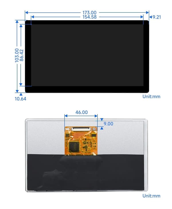 Skærm 7"" 1024 × 600 QLED HDMI til Raspberry Pi kapacitiv berøringsskærm