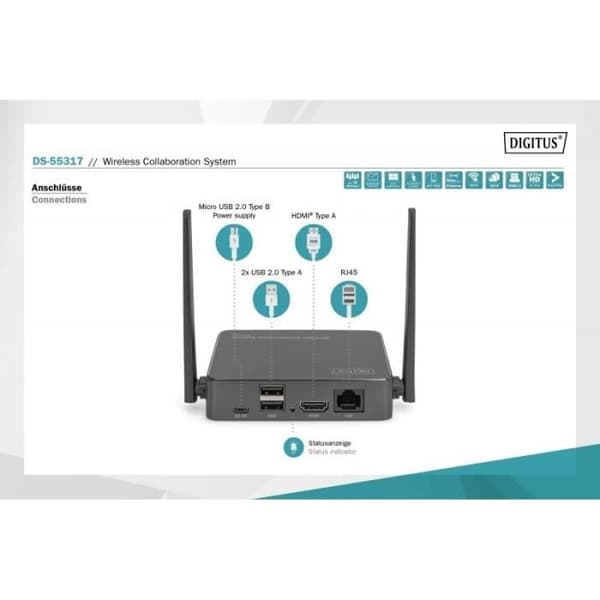 Digitus Click - Present Pro Wireless Presentation and Collation System för bärbar dator, Tlette,