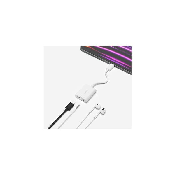 Belkin adapter och omvandlare USB-C adapter + 3,5 mm ljud + laddning, vit