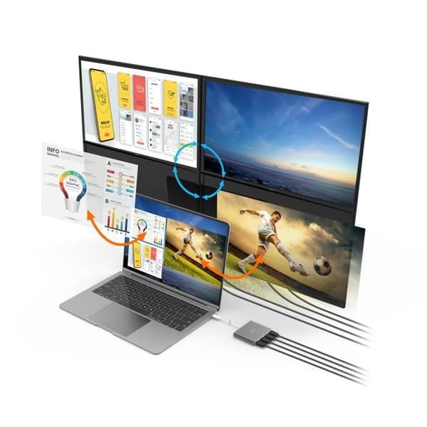 j5create JCA366 USB-C till 4-portars HDMI Multi-Monitor Adapter, Silver