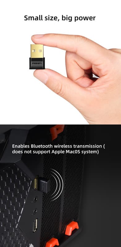 Philips SWR3301 Black USB Bluetooth Adapter 4.0 Wireless Transmitter for Desktop, Laptop, and Speakers