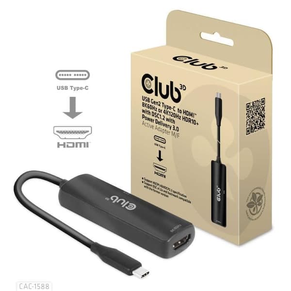 CLUB3D CAC-1588 VIDEOKABEL OCH ADAPTER 0,17 M USB TYPE-C HDMI SVART