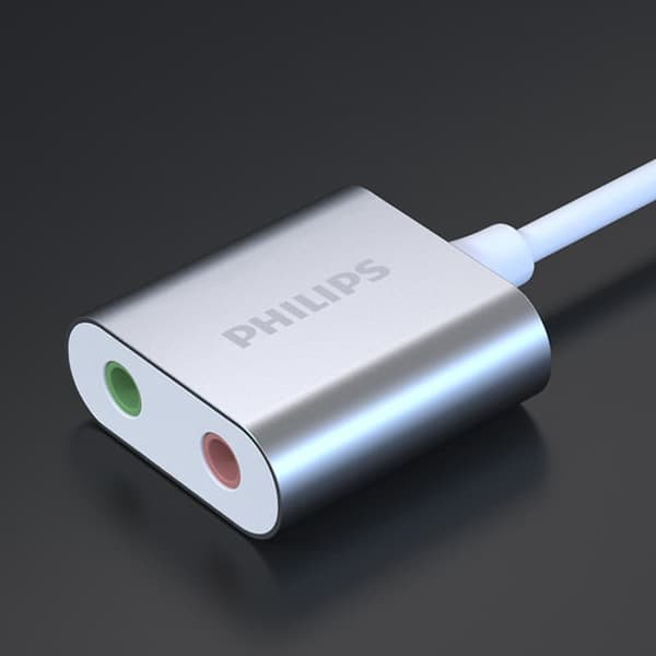 Philips ekstern USB-lydkortadapter - USB til 3,5 mm hovedtelefon- og mikrofonstik, driverløs plug & play til pc/PS4 - SWR1656Y