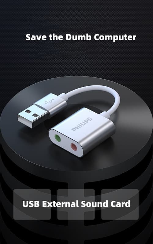 Philips ekstern USB-lydkortadapter - USB til 3,5 mm hovedtelefon- og mikrofonstik, driverløs plug & play til pc/PS4 - SWR1656Y