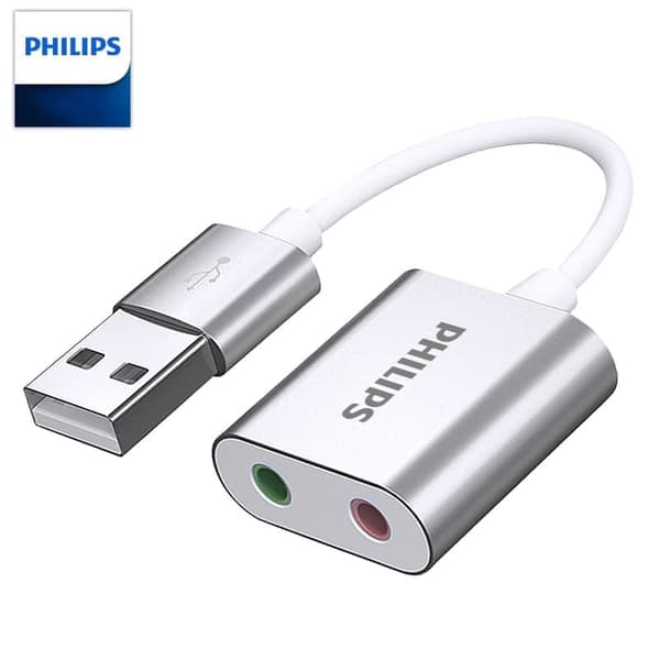Philips ekstern USB-lydkortadapter – USB til 3,5 mm hovedtelefon- og mikrofonstik, driverfri plug & play til pc/PS4 – SWR1656Y