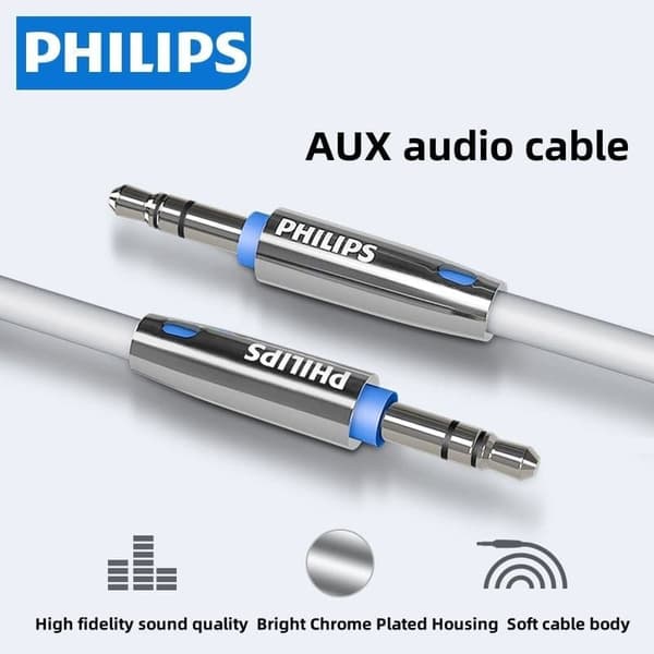 Philips AUX-lydkabel - 3,5 mm han til han stereostik - kompatibel med bil, hovedtelefoner, mobiltelefon, højttalere