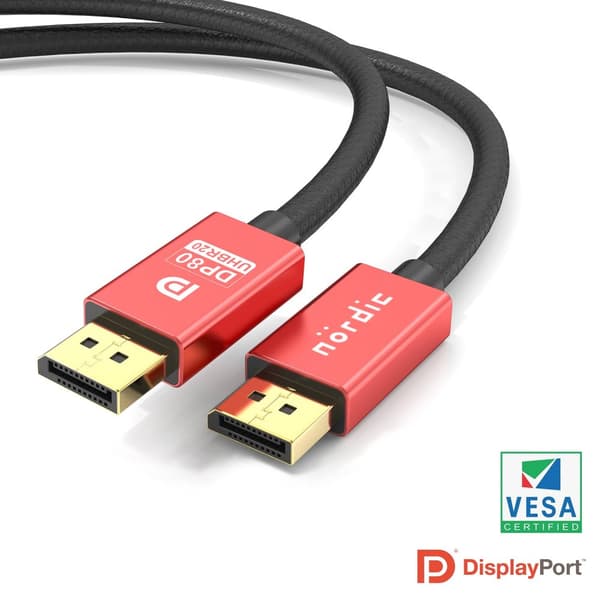 VESA Certified 2m nylonflätad Displayport 2.1 kabel DP80 UHBR20 80Gbps 16/10/8K60H 4K165/144Hz DSC1.2a HDR HDCP2.2 FreeSync G-Sync