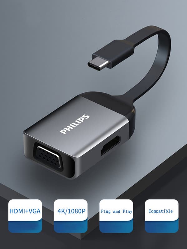 Philips Type-C till HDMI/VGA-expansionsdocka Apple Thunderbolt 3/4 till TV-skärm-expansionsdocka