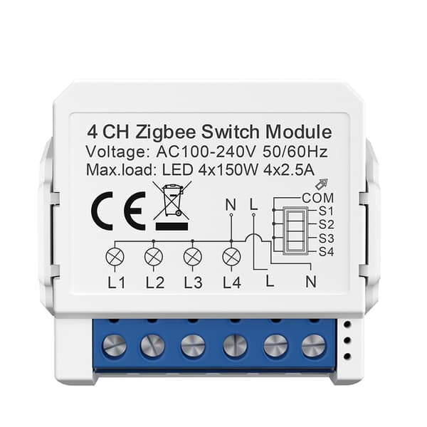 INF ZigBee Smart Switch Module - 4 Gang, White, Zero Neutral