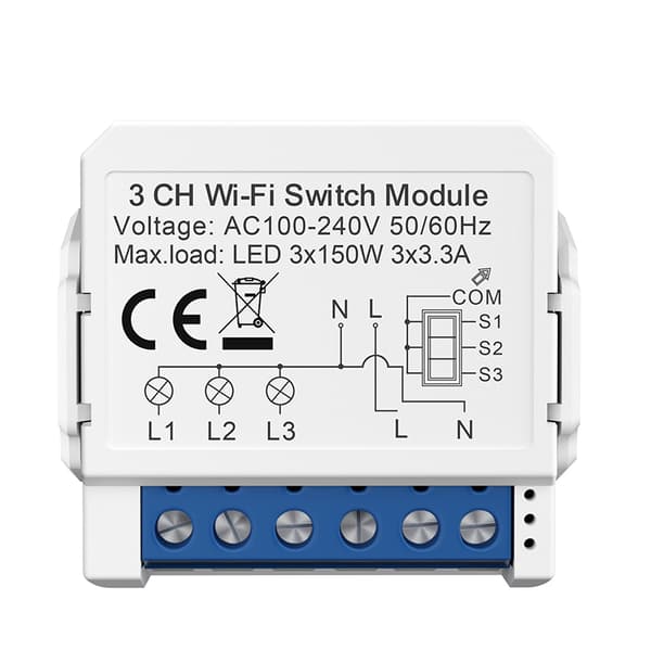 INF Smart WiFi Switch Module - 3 Gang, White, Remote Control