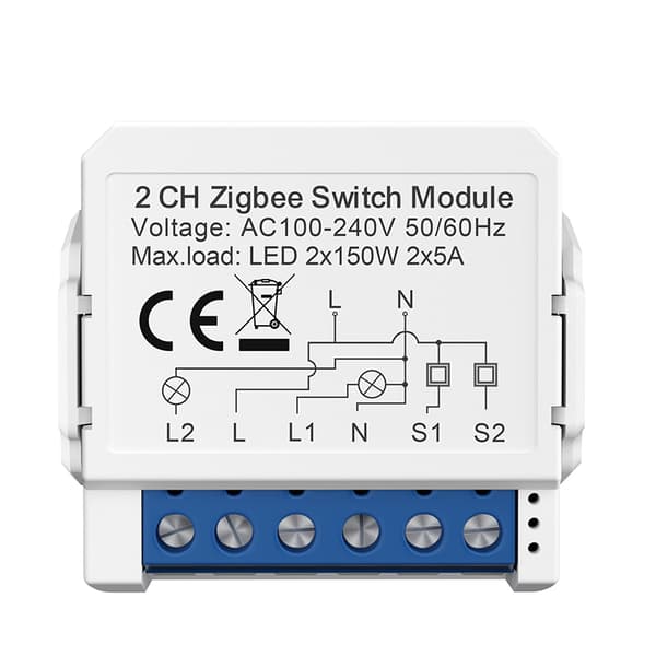 INF ZigBee Smart Switch Module - 2 Gang, Hvid, Mini Størrelse