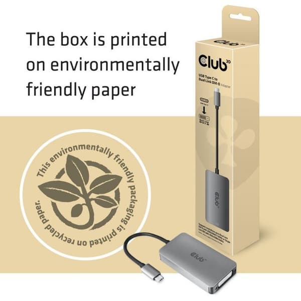 Club 3d - CAC-1510-A - 3D Gen1 Typ-C till Dual Link DVI-D HDCP Off Version Active S/B Adapter för Apple Cinema Displays