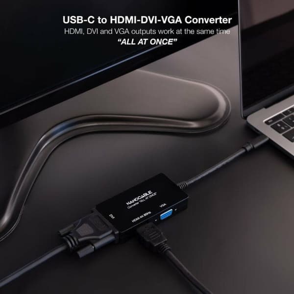 USB-C til VGA/HDMI/DVI-adapter NANOCABLE 10.16.4301-ALL 20 cm Sort