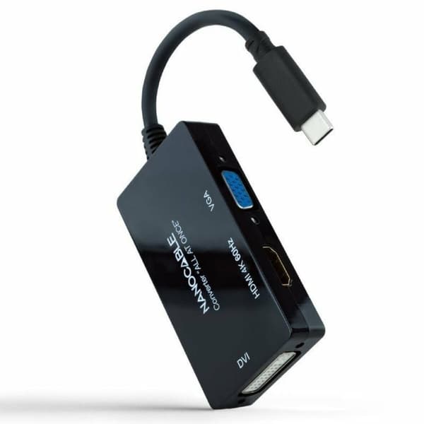USB-C til VGA/HDMI/DVI-adapter NANOCABLE 10.16.4301-ALL 20 cm Sort Sort