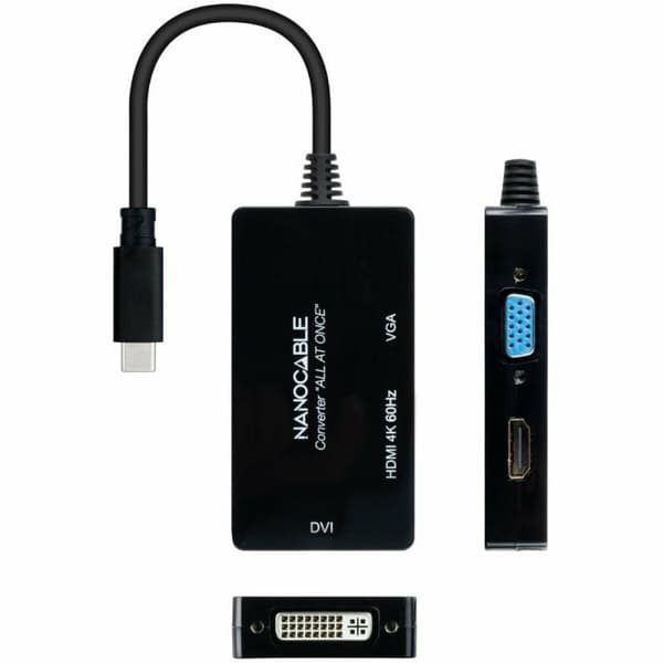USB-C till VGA/HDMI/DVI Adapter NANOCABLE 10.16.4301-ALL 20 cm Svart