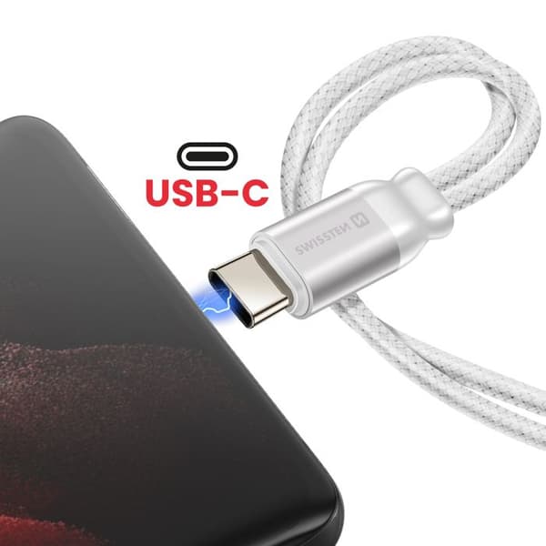 USB-C Laddare Adapter 2-i-1 Ljud 3,5 mm Nylonflätad Anti-knut Swissten Vit
