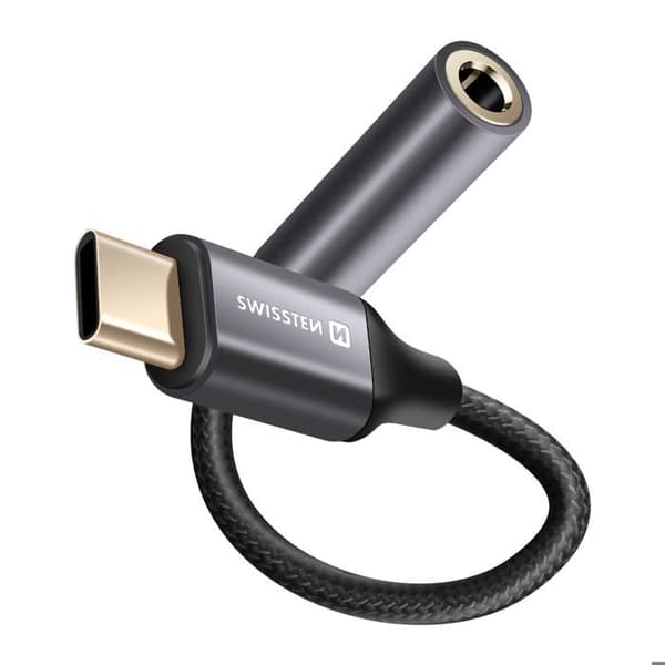 USB-C till 3,5 mm ljudadapter för smartphones och surfplattor Swissten Svart
