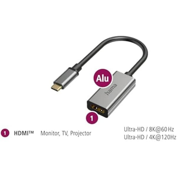 Videoadapter - Hama - USB-C till HDMI - Ultra-HD 8K - 60Hz - Guldpläterad kontakt