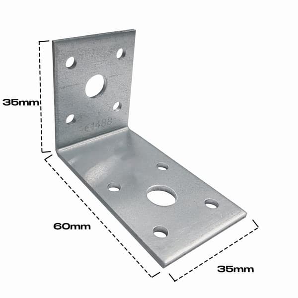 Vinkelforbindelse med perle, stålvinkel, hulholder, 60 x 35 x 35 x 2 mm, 50 stk.