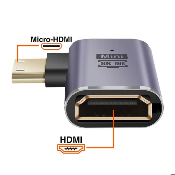 HDMI-femelle till Mini HDMI-hane 8K UHD vinklad till höger LinQ Grå