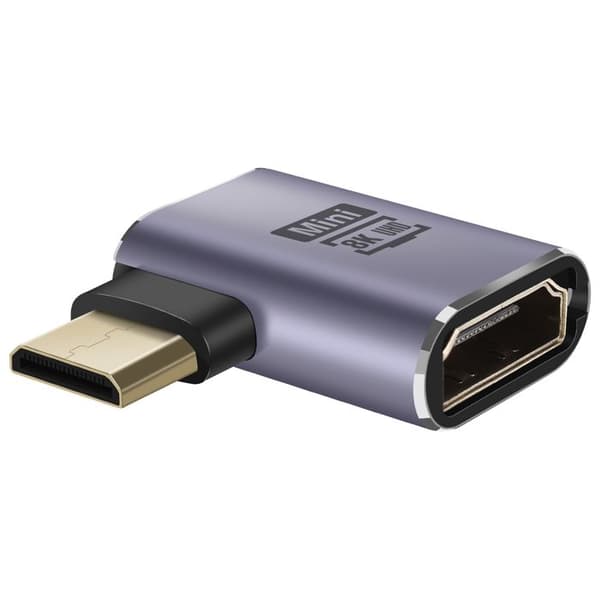 HDMI-femelle till Mini HDMI-hane 8K UHD vinklad till höger LinQ Grå