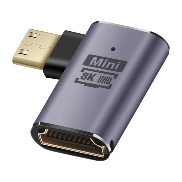 HDMI-femelle till Mini HDMI-hane 8K UHD vinklad till höger LinQ Grå