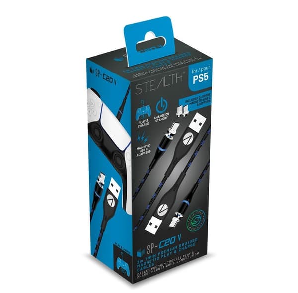 Stealth Ps5 Twin Magnetic Play  Charge Cables -2 X 3m