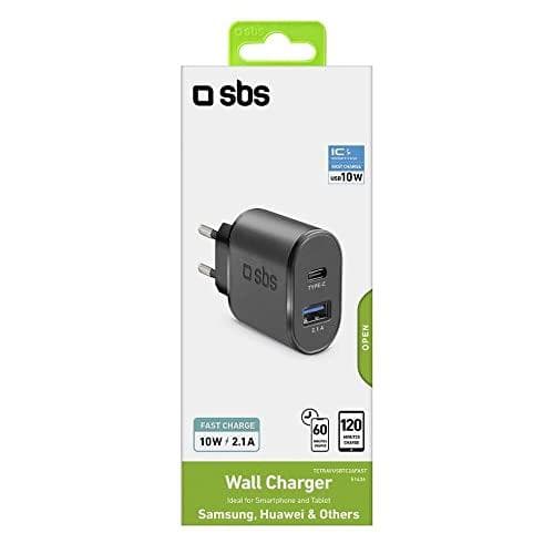 Rejseoplader 1 USB 2.1 A + Type C udgang Sort