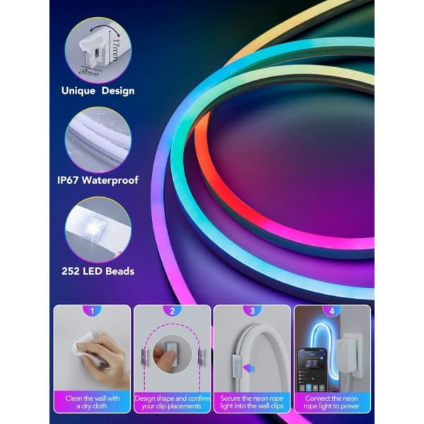 Govee Neon Rope LED-ljusslang, 2 m
