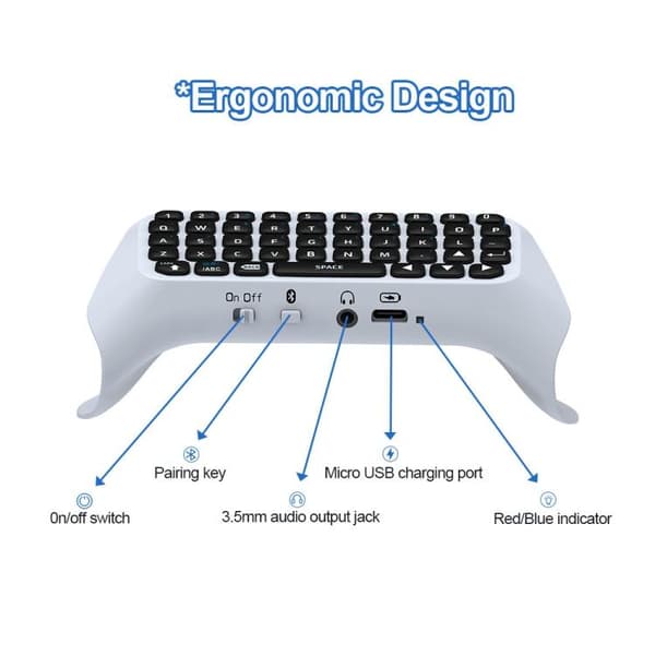 Trådløst tastatur for PS5-kontroller med innebygd høyttaler - Grå