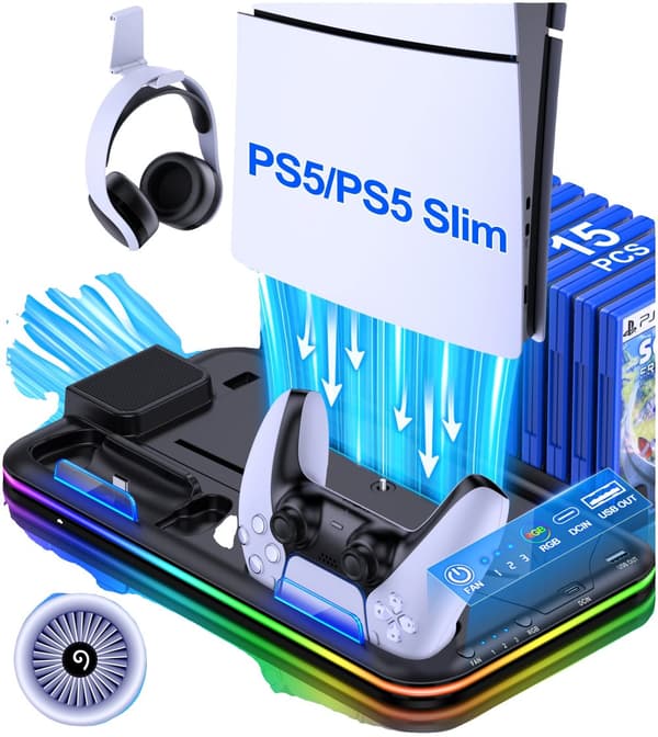 PS5 Kylstation, Dubbel Kontroller Laddare, 15 Spel Kapacitet,S2000-AE