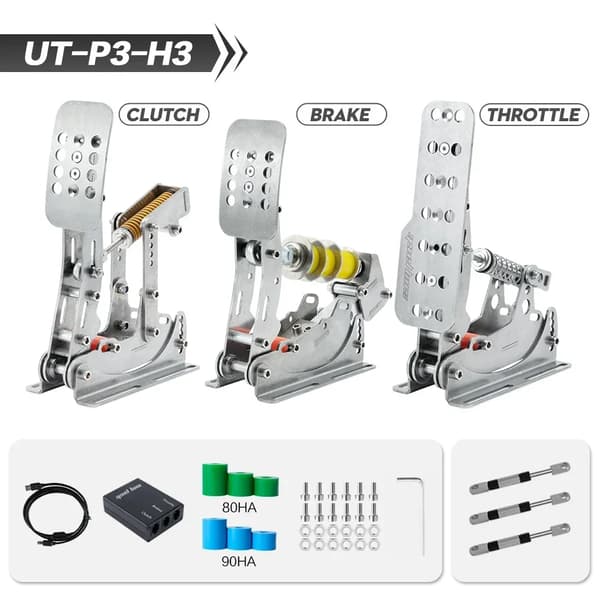 SIMJACK Racing Pedaler, Konstruktion i Rostfritt Stål, Kompatibla med Logitech och Thrustmaster,UT-P3-H3