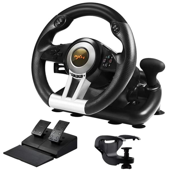 Gaming Racing Wheel, 180° Rotation, Sammenklappelige Pedaler,Sort