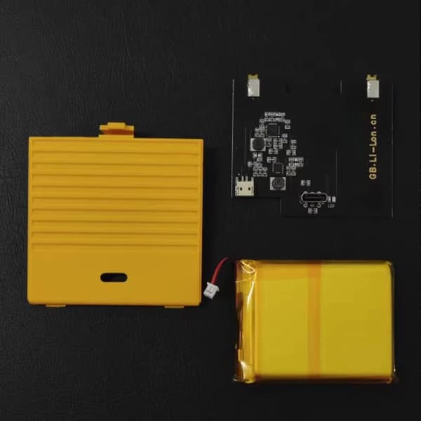 Game Boy genopladeligt batteri, 2600mAh kapacitet, USB-C opladning,Gul