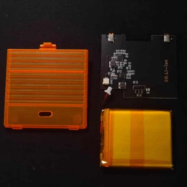 Game Boy genopladeligt batteri, 2600mAh kapacitet, USB-C opladning,Orange gennemsigtig