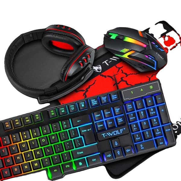 Gaming Combo, Bluetooth-interface, Ergonomisk design, Farverige lys effekter,1sæt