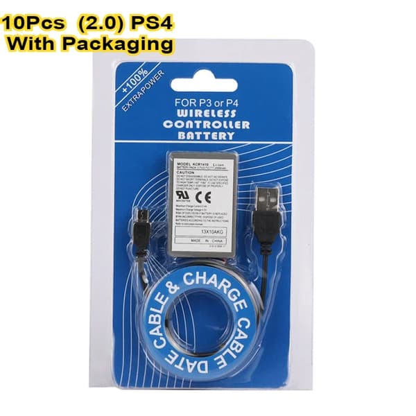 Trådlös kontrollerbatteri, 2000mAh kapacitet, 3.7V spänning, Li-ion typ,(2.0)PS4 10St