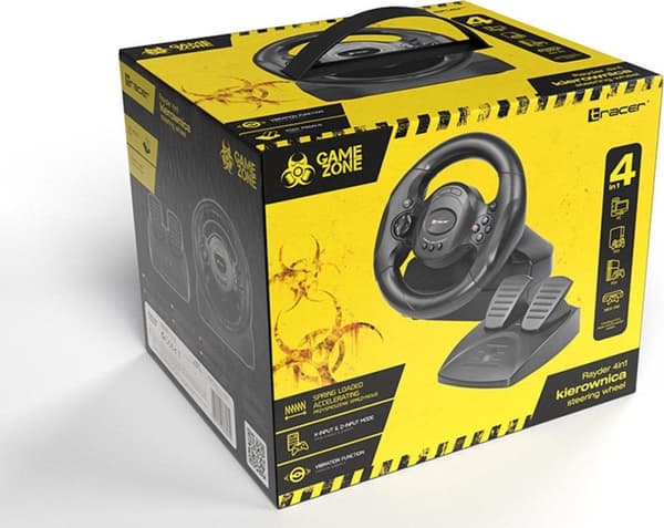 Tracer Rayder 4-in-1 musta ohjauspyörä PC:lle, PlayStation 4:lle, Playstation 3:lle, Xbox Onelle