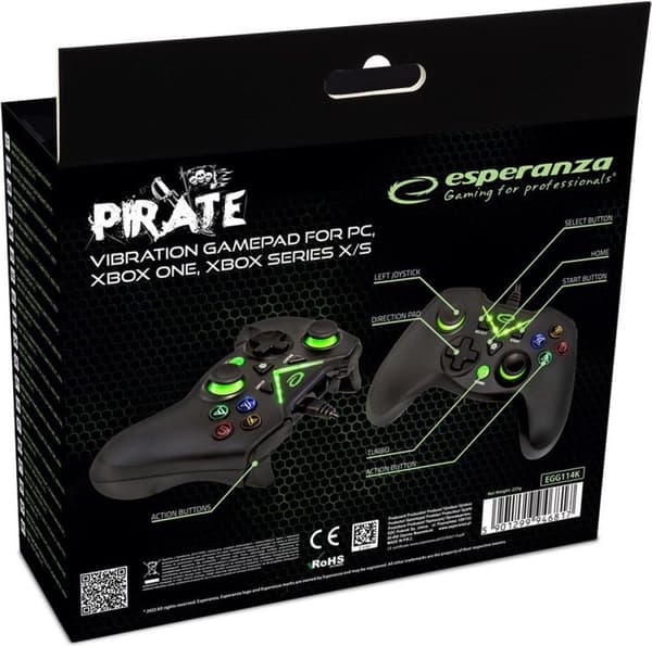 Esperanza EGG114K peliohjain Peliohjain PC/XBOX ONE/XBOX SERIES X/S USB 2.0 Black