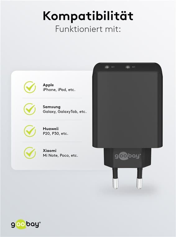 Dobbel USB-C™ PD hurtiglader (36 W) svart