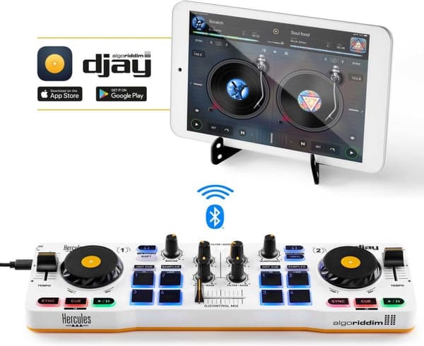 Hercules DJControl Control MIX Bluetooth älypuhelimille ja Android-tableteille, 2 kanavaa, musta, valkoinen, keltainen