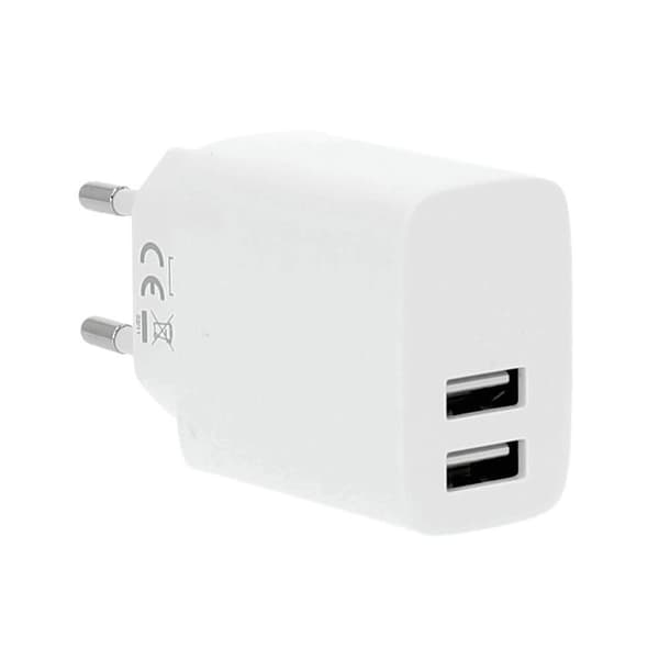 Laturi 220V 2xUSB-A 3.4A Valkoinen